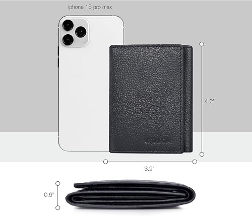 Miniatura 5 de Carteras RFID delgadas para hombre billetera triple con bolsillo frontal de cuero genuino Cartera RFID Black, Black/Blue, Black/Cognac, Black/Tan,