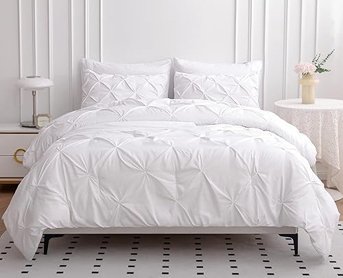 Miniatura 4 de LANE LINEN Juego de edredón blanco King  Juego de cama de 7 piezas en una bolsa  Juego de ropa de cama plisada tamaño King  Juego de cama suave con