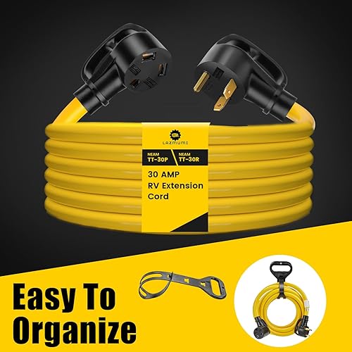 Miniatura 7 de Cable de extensión para caravana de 30 amperios y 15 pies, resistente calibre 10, 3 clavijas, 125 V, NEMA TT-30P a TT-30R, cable de alimentación