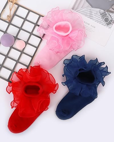 Miniatura 4 de Witwot Calcetines para niña pequeña con volantes grandes de encaje con volantes