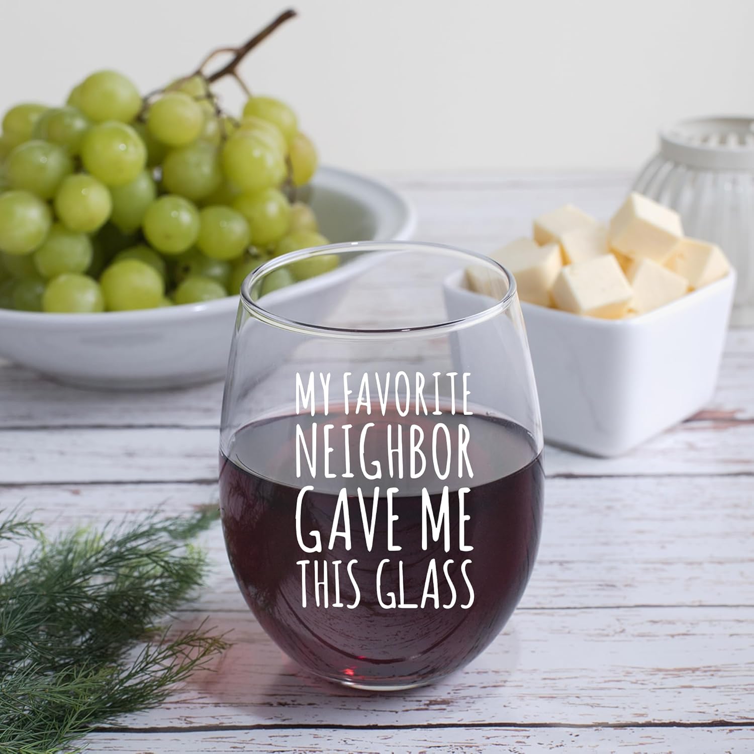 Panvola My Favorite Neighbor Gave Me This Glass Housewarming Moving Out Farewell Goodbye Friendship Stemless Wine Glass Clear Glasses For Red White Wine 17 oz - Image 3
