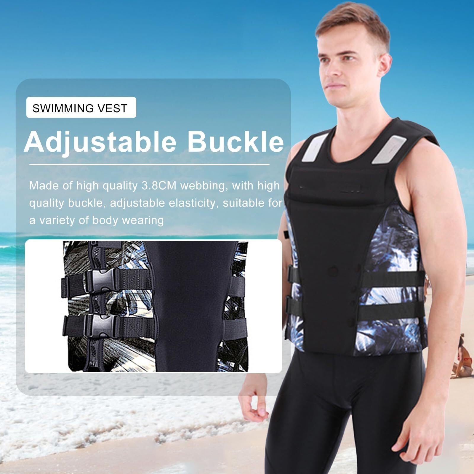 Chaleco Salvavidas de Neopreno for Adultos, Chaqueta de natación de Alta flotabilidad, Equipo de Seguridad for Kayak, Paddle Surf, navegación y Deportes acuáticos.(Black,XXL)