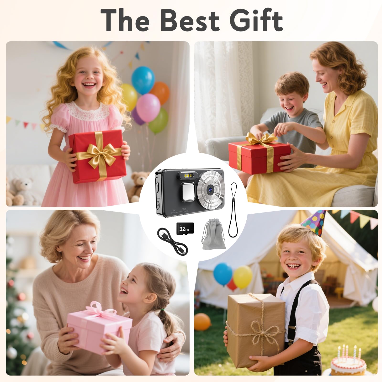 Cámara Digital 4K Cámara de Fotos HD 64MP Cámara Digital Compacta con Pantalla LCD de 2,8" Zoom Digital 18X Tarjeta SD 32GB Incluida Cámara Portátil para Niños y Principiantes(Rosa-2)