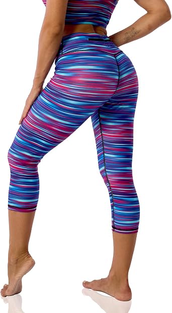 UIUO-UIPEU Pattern Printed Capri Leggings with Pockets for Women Tummy Control Workout Yoga Capris