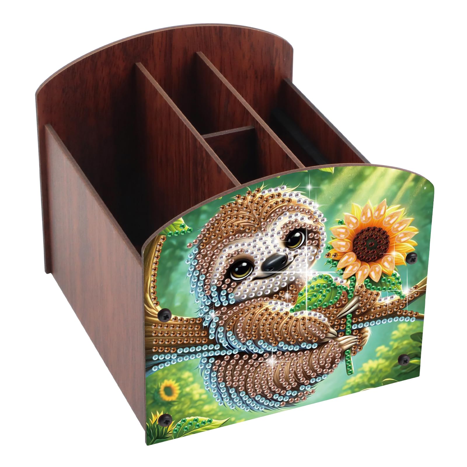 Diamond Painting Wooden Desk Organizer, Sloth with Sunflower Design DIY Diamond Art Storage Box for Tabletop Decoration, Crystal Rhinestones Art Desktop Ornament Kit for Adults