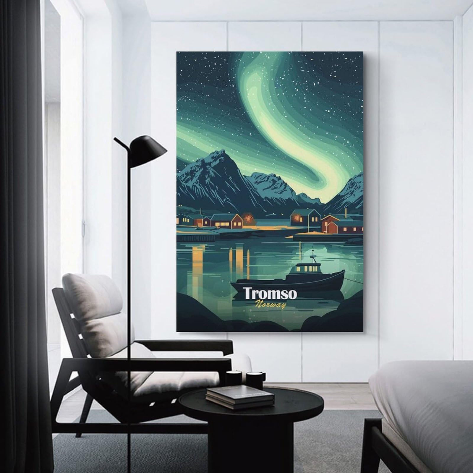 Junmoney Canvas Wall Picture Tromso, Norway Aurora Borealis, 20x30inch(50x75cm), for Bedroom Decor, Cosy Corners Or Studios, A Warm Accent for Relaxed Interiors