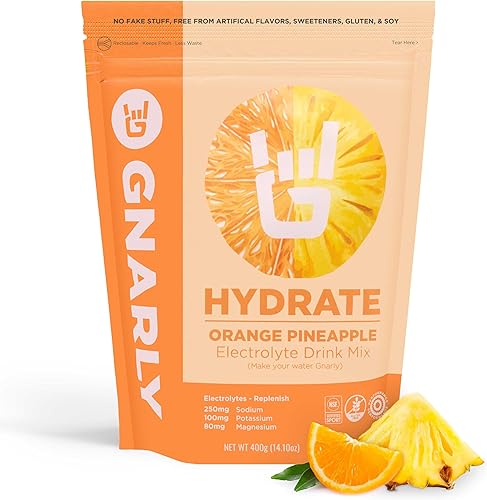 Gnarly Nutrition Hydrate Electrolyte Powder  Mezcla de bebida hidratante para ejercicio de piña naranja  Certificado NSF Sport  Solución de