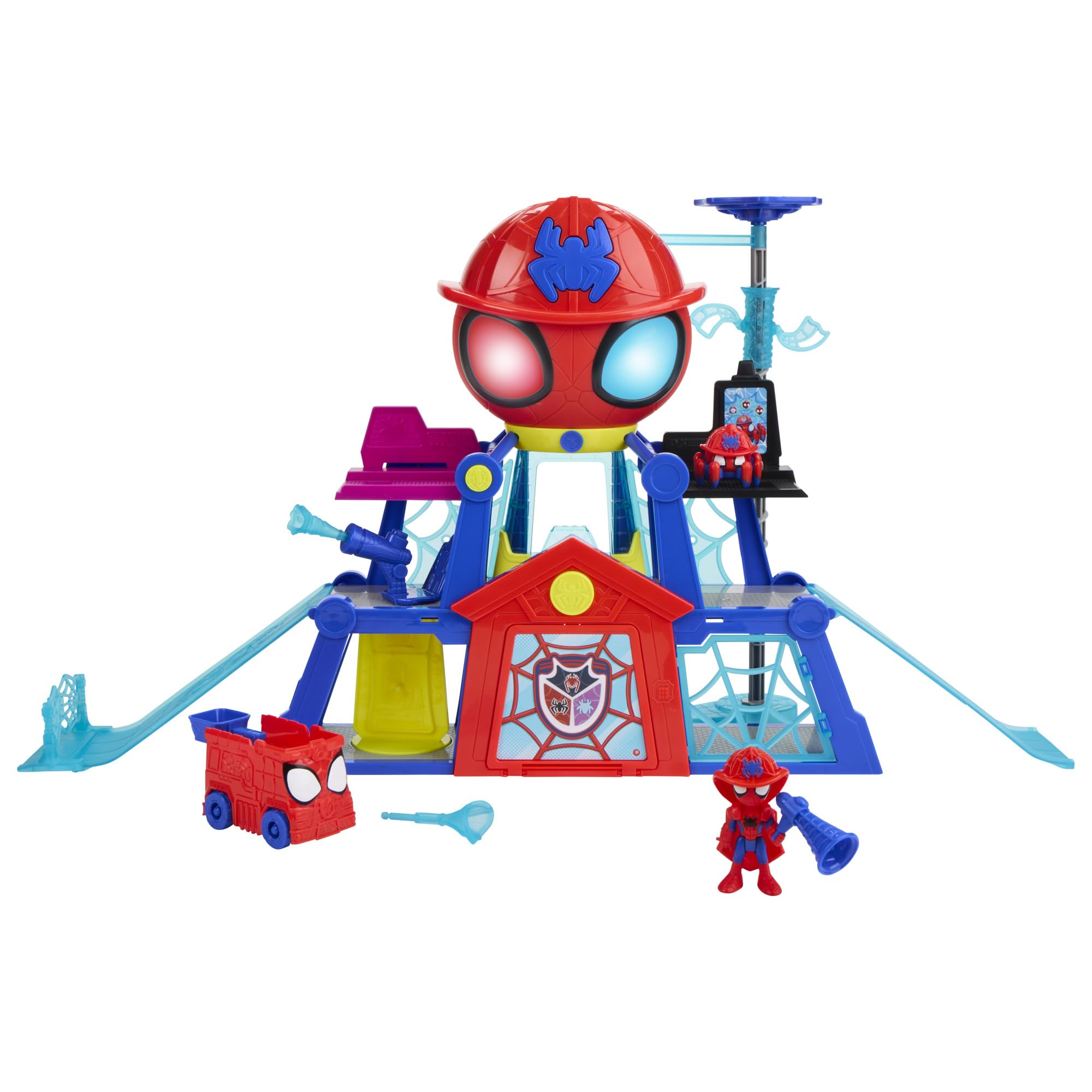 Marvel Spidey and His Amazing Friends, Rescue-Webs, Aracnocuartel, Set de Juego con Figuras de 7,6 cm y vehículo de Juguete, Juguetes de superhéroes para niños pequeños, Edad: A Partir de 3 años