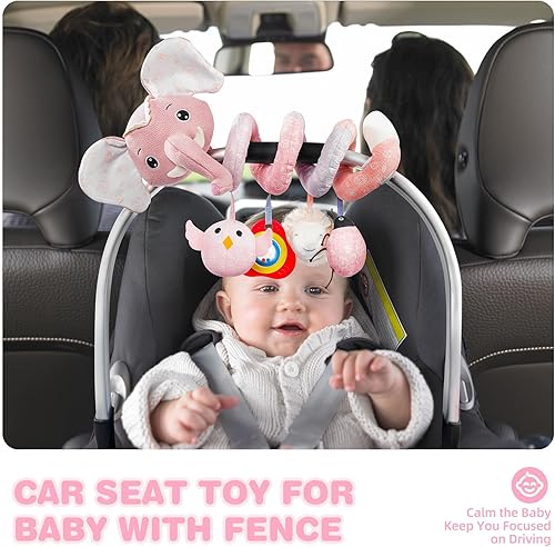 Miniatura 3 de Jollybaby Cochecito de cuna, juguetes para asiento de automóvil para bebé de 0-3-6-9-12 meses, juguetes sensoriales colgantes para recién nacido