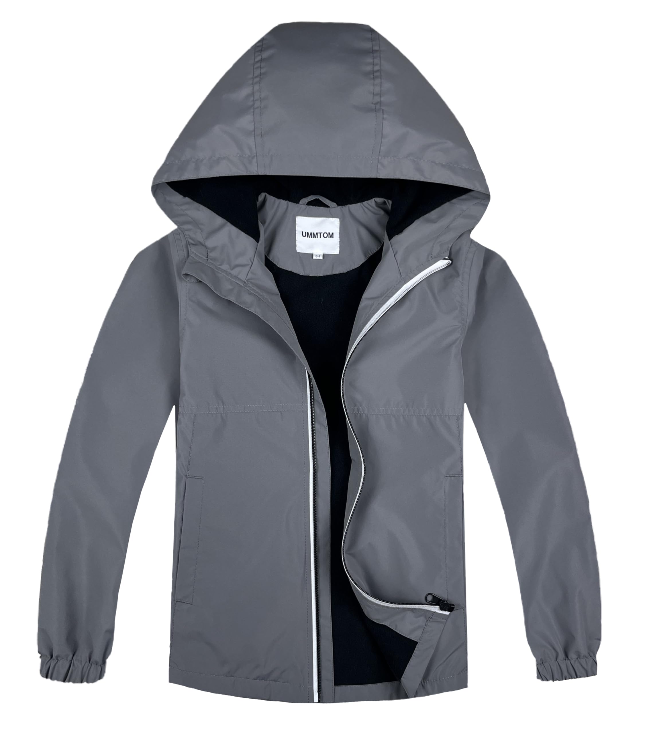 UMMTOM Boys Rain Jackets Lightweight Waterproof Hooded fleece Raincoats Windbreakers for Kids
