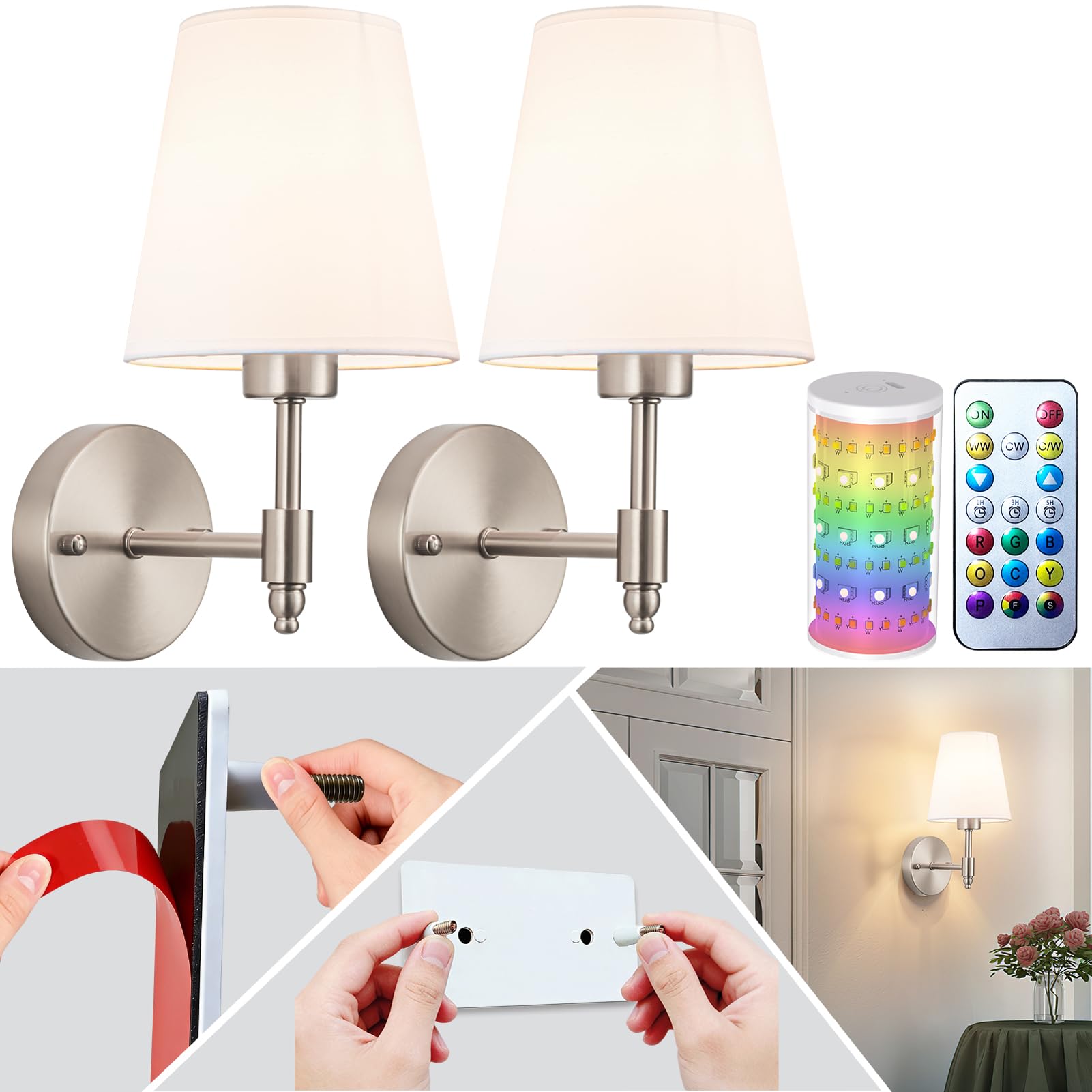 Photo 1 of slywise Peel and Stick Wall Sconces, Stick On Wall Sconce Set of 2, Battery Operated Wireless Adhesive Wall Lights, Corn Bulb with 10000mAh Battery, Easy Install for Bedroom Living Room Wall Decor