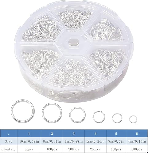 Miniatura 2 de Chuyau Juego de 1600 anillos de salto abiertos chapados en plata para conectores de joyería (0.157 in, 0.197 in, 0.236 in, 0.276 in, 0.315 in, 0.394