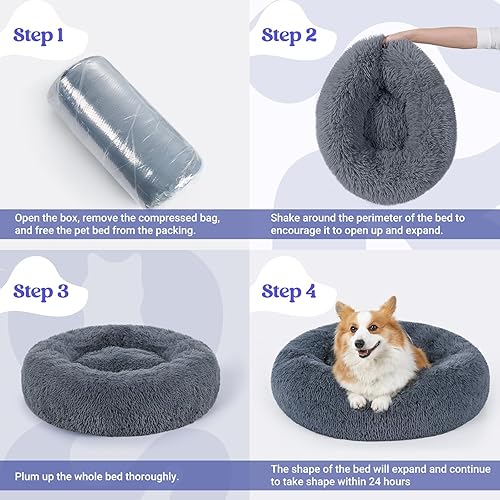 Vista 26 de rabbitgoo Cama calmante para perros pequeños y medianos, cama para mascotas de 27 pulgadas, lavable a máquina, antideslizante, redonda y esponjosa