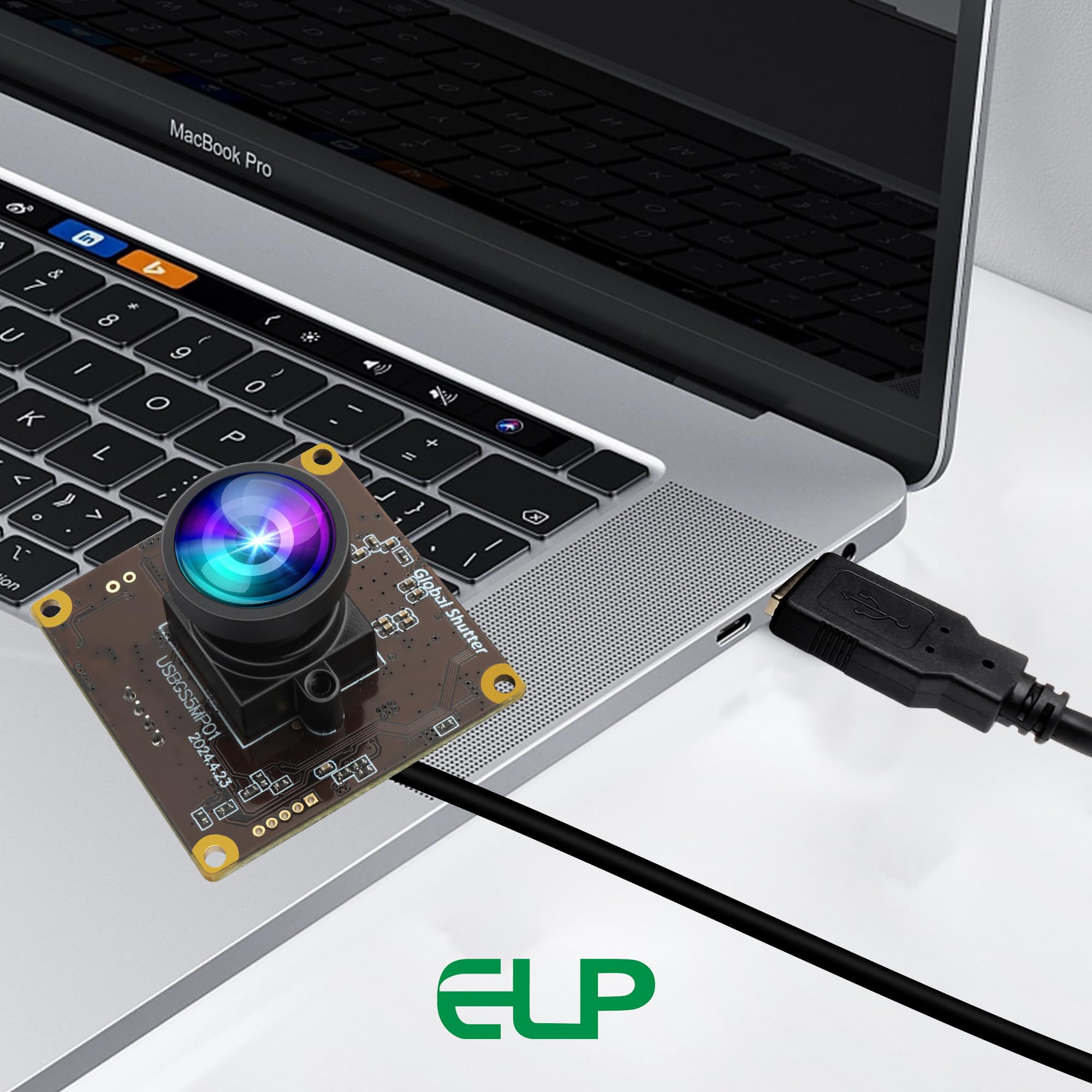 ELP Fotocamera USB con otturatore globale da 5 MP, webcam grandangolare per streaming live (obiettivo 100 senza distorsione)