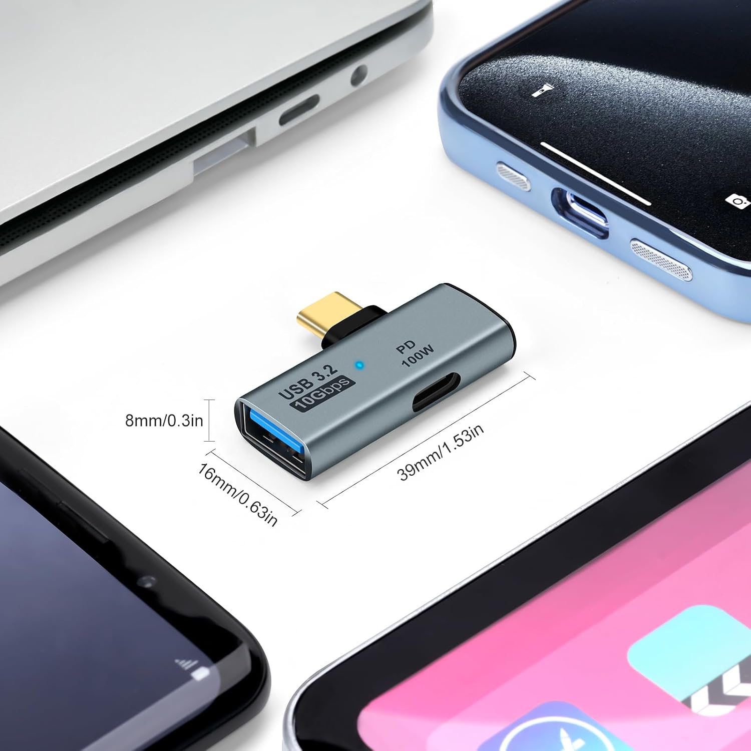 Адаптер USB-C OTG тип C 100 Вт PD зарядное устройство и разветвитель USB 3.0 совместимый с iPhone 15 Pro Max Google TV Chromecast 2020 MacBook Samsung Galaxy S22 S23