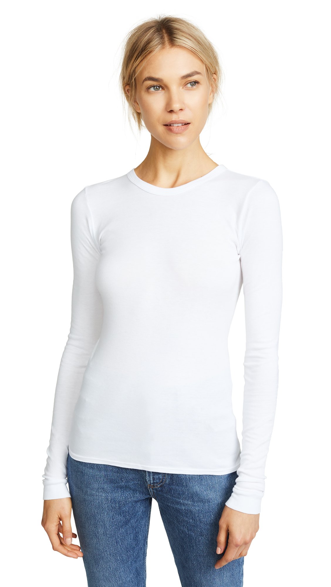 Enza Costa Women's Essential Supima Cotton Bold Long Sleeve Crew Neck Top