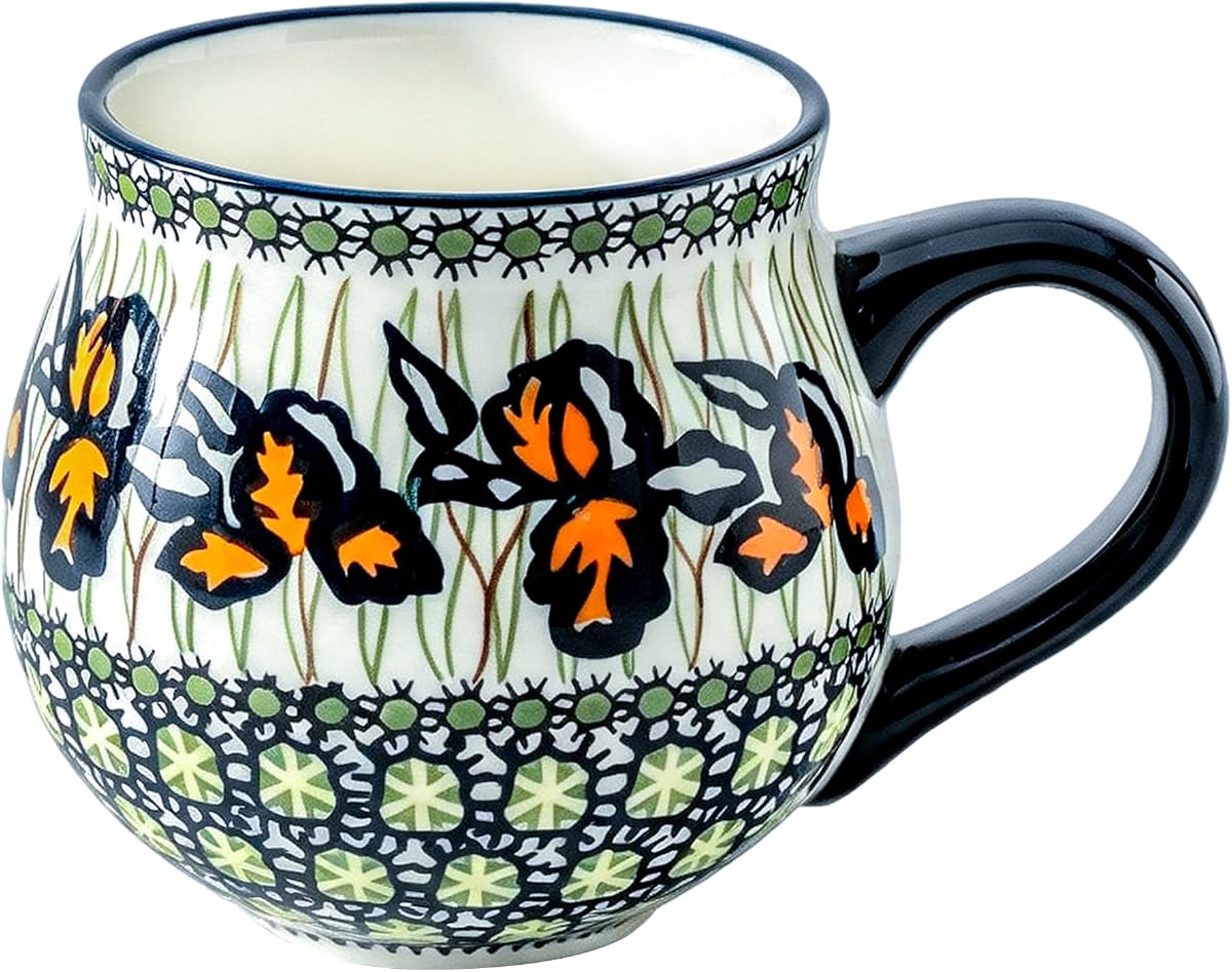 ALMAALMA 12oz Hand Painted Orange Irene Ceramic Coffee Mug | Office Desk Mug for Women, Handmade Stoneware Coffee Cup, Microwave & Dishwasher Safe, Coworker Gift