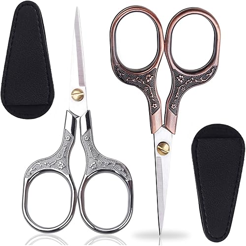 2 tijeras pequeñas de precisión vintage de 5 pulgadas, kit de aseo de belleza multiusos para recortar cabello, cara, barba, cejas, pestañas, tijeras