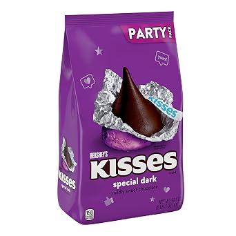 HERSHEY'S KISSES SPECIAL DARK Mildly Sweet Chocolate Candy Party Pack, Great Holiday Candy and Stocking Stuffer 32.1 oz