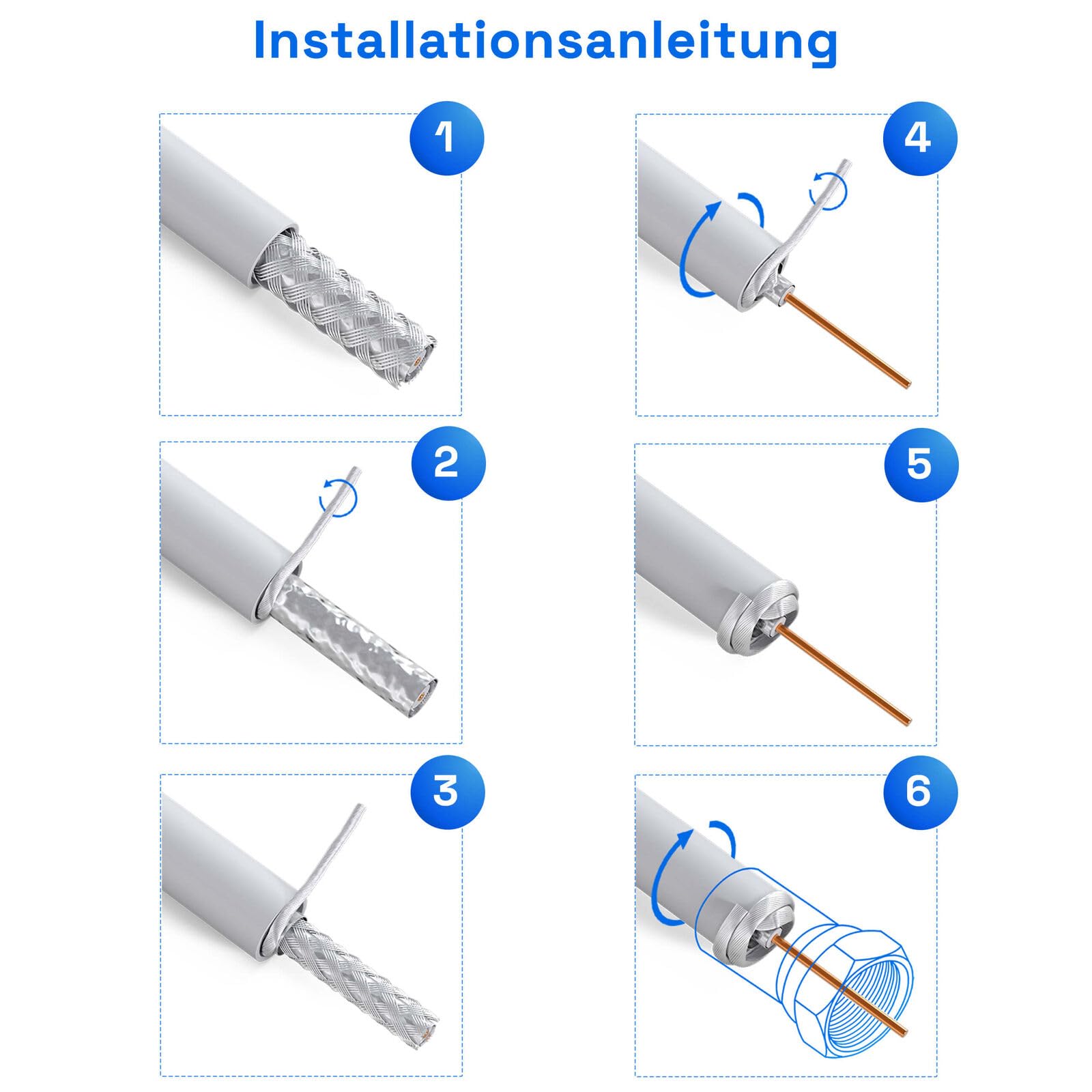 deleyCON 10 Stuks SAT Adapter Connector Coaxkabel Verlenging 2x F-Socket Smalle Moer Verguld voor Satelliet Kabel BK Systemen