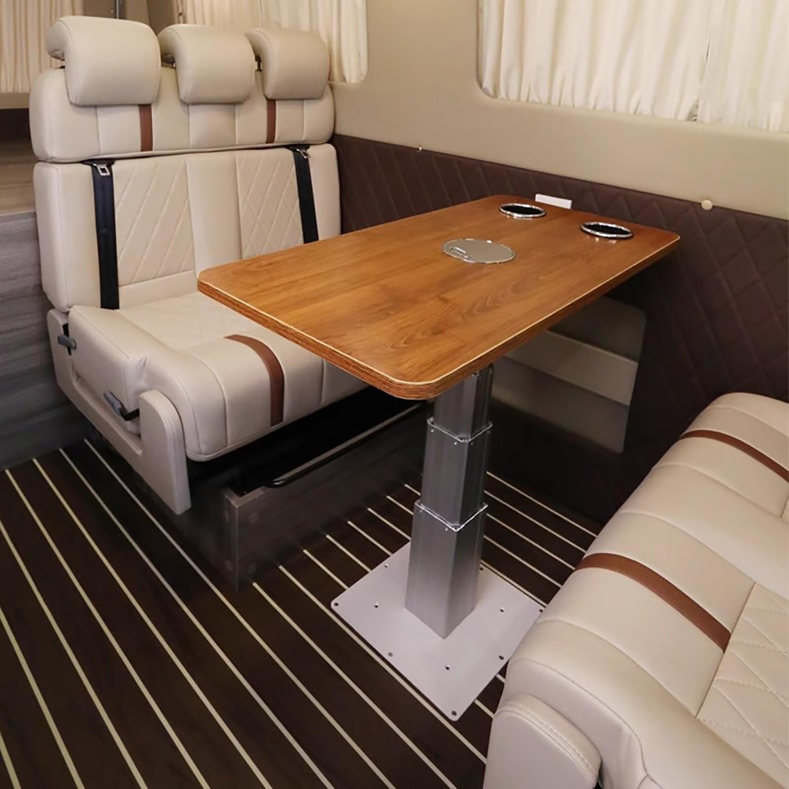 Table de bateau réglable en hauteur avec porte-gobelets intégrés pour aménagement de caravane