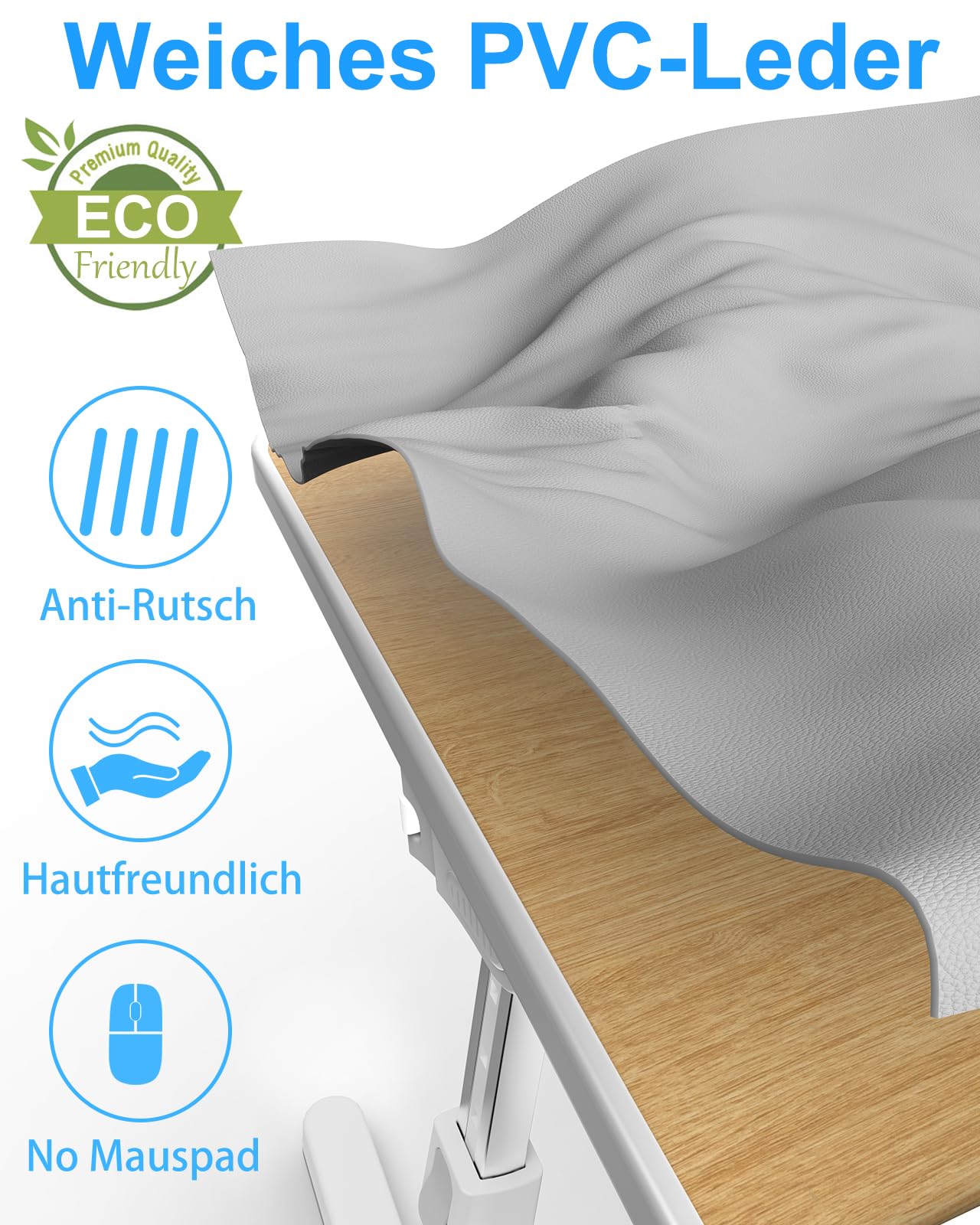 Laptoptisch, Potuopy Leder verstellbare Höhe Winkel faltbar Betttisch, X-Large Laptop Tisch für Sofa mit Eco Holzbrett für die Arbeit Lesen Essen auf dem Bett Sofa Boden (grau, 60 * 40cm)