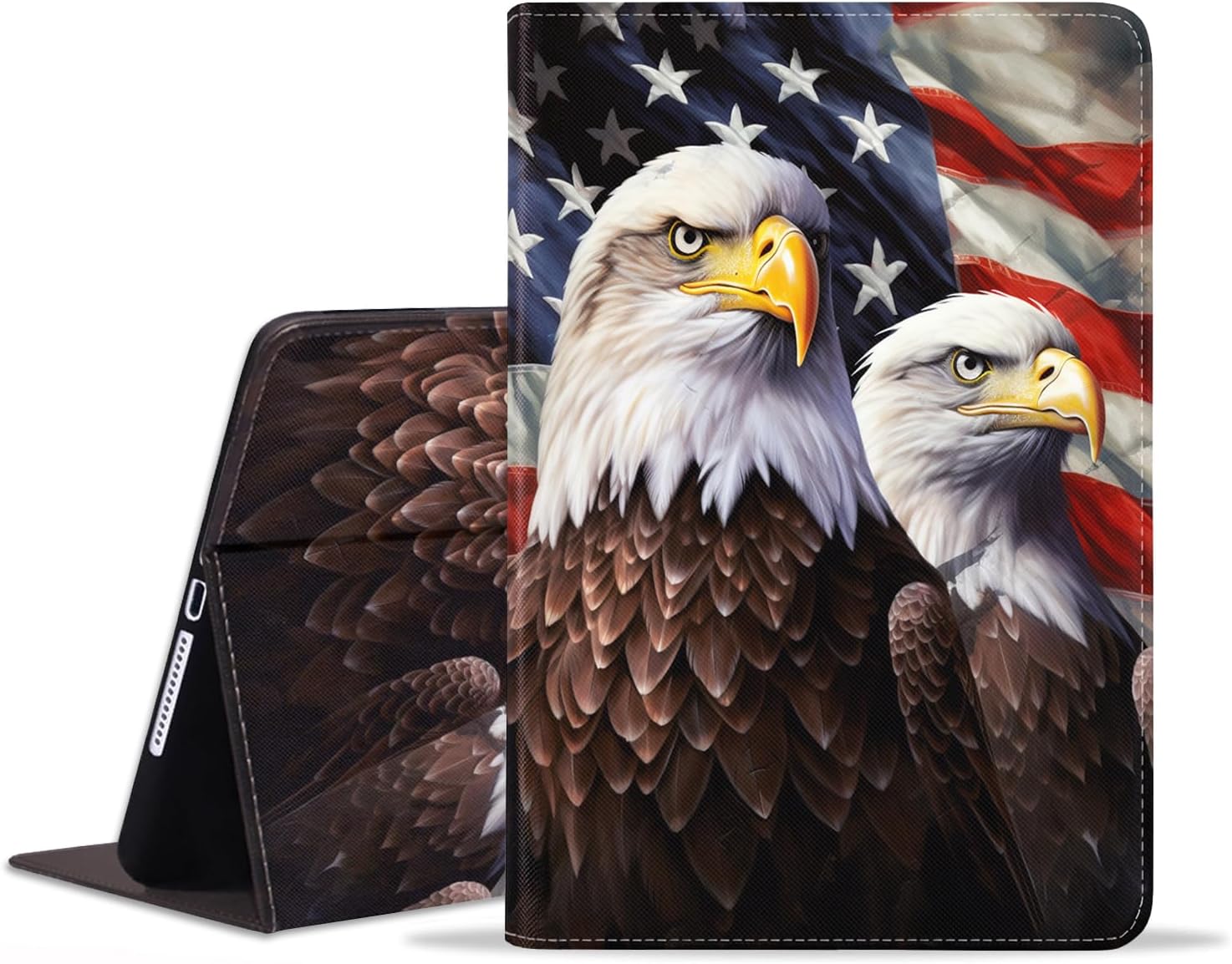 Case for iPad Mini 7 (A17 Pro) 2024 & iPad Mini 6 2021, Slim PU Leather Stand Folio Cover with Auto Wake Sleep for iPad Mini 7th/6th Generation 8.3 Inch, Patriotic American Flag Bald Eagle