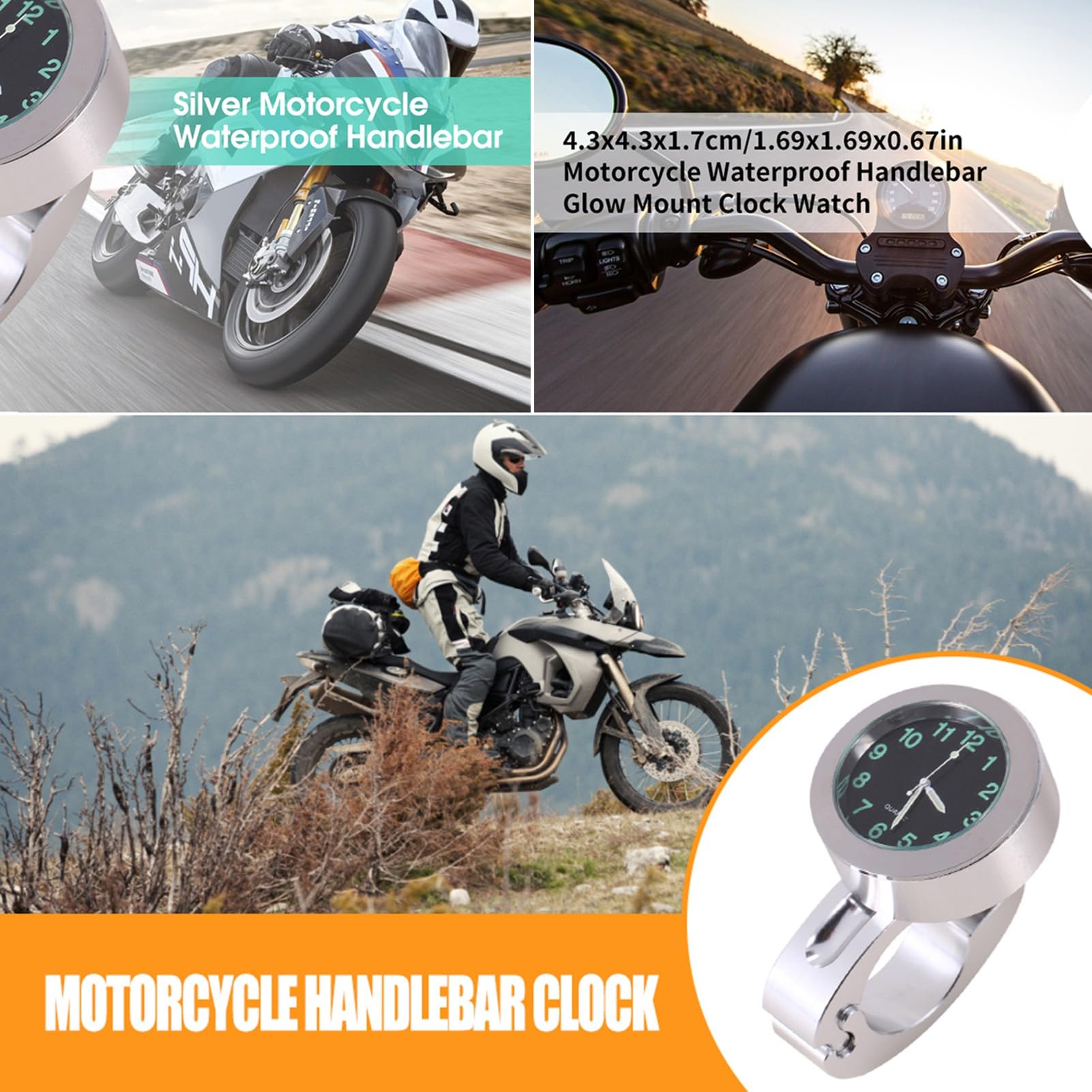 Orologio Manubrio Moto In Alluminio Argento – Impermeabile E Antiuerto, Montaggio Su 7/8″-1″, Batteria LR626