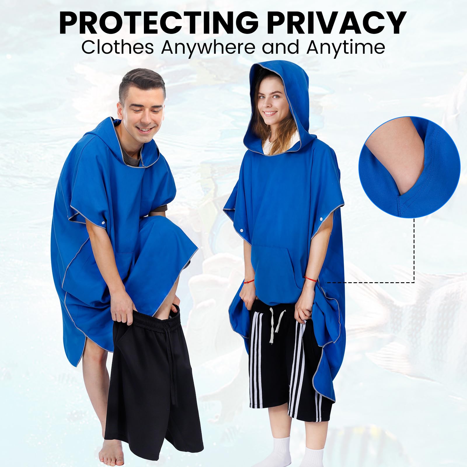 Zorplex Poncho de Surf, Ligero, Compacto y de Secado rápido, Toalla para Natación y Deportes Acuáticos, Albornoz para Cambiarse, Toalla de Poncho Playa, Ponchos de Microfibra para Hombres (Mediano)