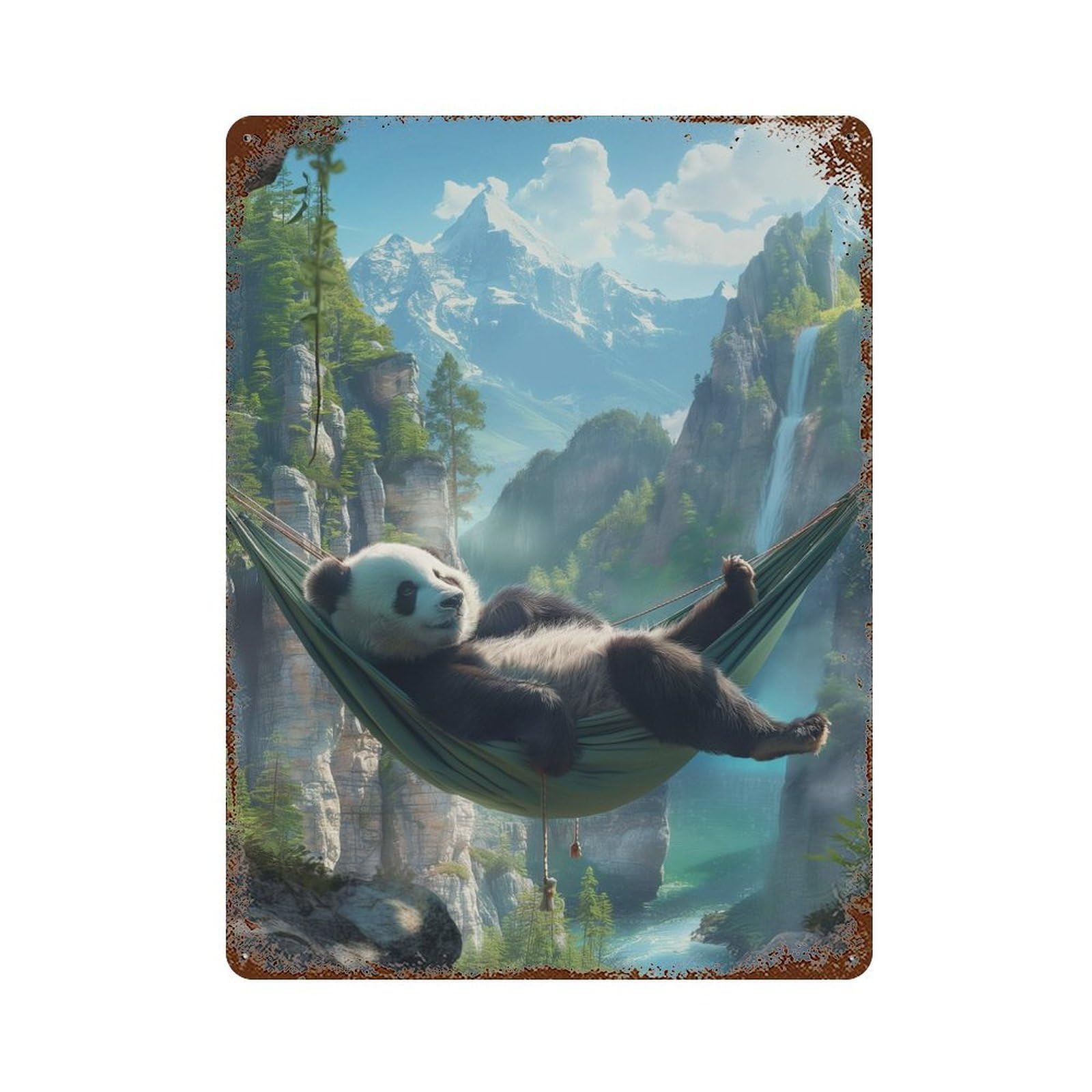 Panda Hammock Landscape Vintage Rust Metal Sign 15.7"x11.8", for Pub, Kitchen And Man Cave Decor, Rustic Home Decor