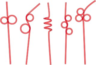 40 Premium Long Crazy Silly Straws Red, Twisty Twirly Fun Colorful Party Spiral Drinking Straws, Recyclable Plastic BPA Free Reusable, Loop Curly Swirly