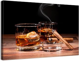 AIYISU Bar Wall Art Whiskey Wall Decor Retro Cigar Wine Glass Pictures Liquor Still Life Canvas Prints Painting Rustic Alcohol Poster Modern Artwork for Pub Restaurant Kitchen Home Decoration 12x16”