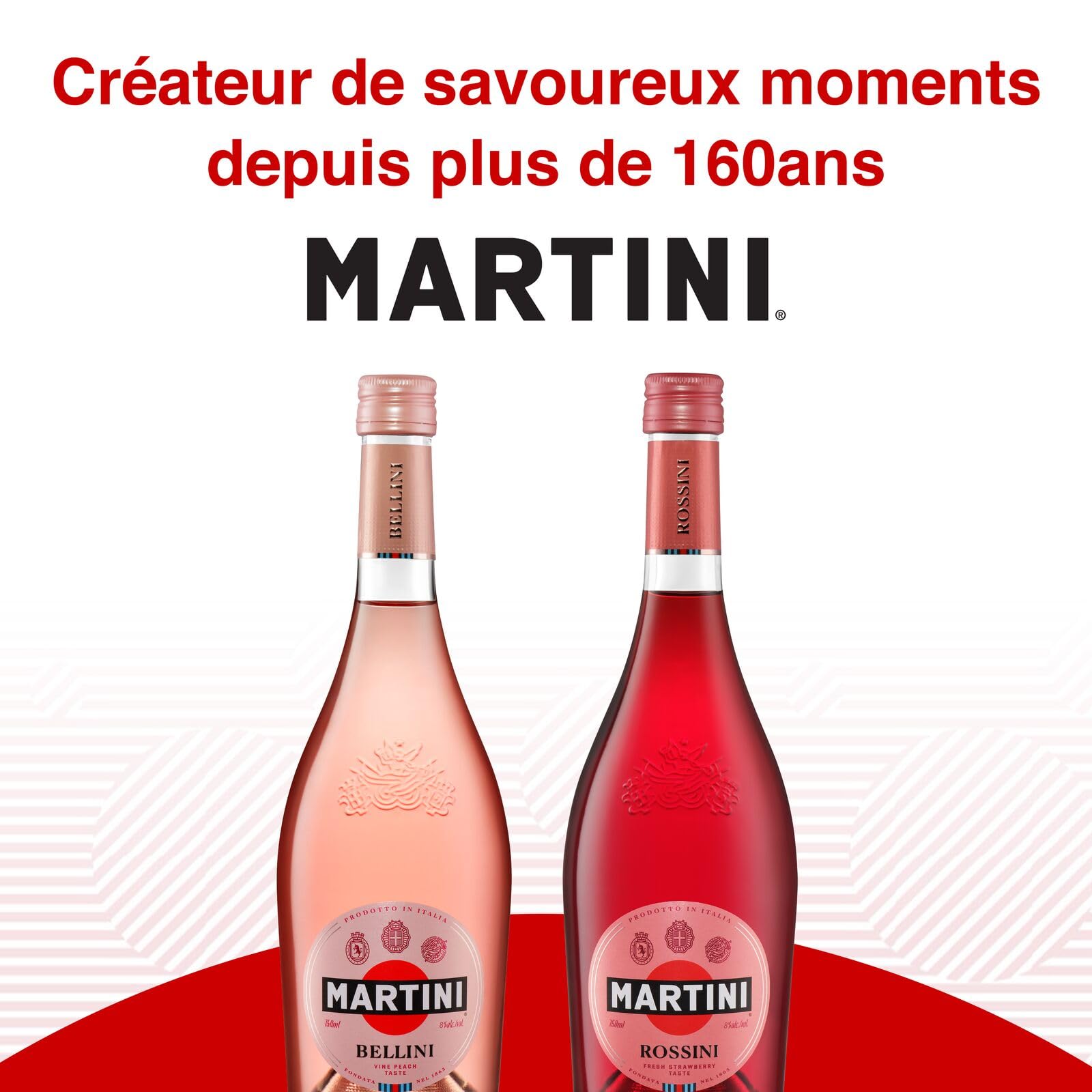 MARTINI Rossini Vin pétillant, Cocktail prêt à servir, Vin pétillant, 8% vol., 75cl / 750ml (Lot de 5)