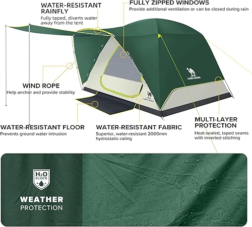 Miniatura 5 de CAMEL CROWN Tiendas para acampar 4 personas tienda impermeable fácil configuración mochilero carpas con alfombras de piso tienda familiar para