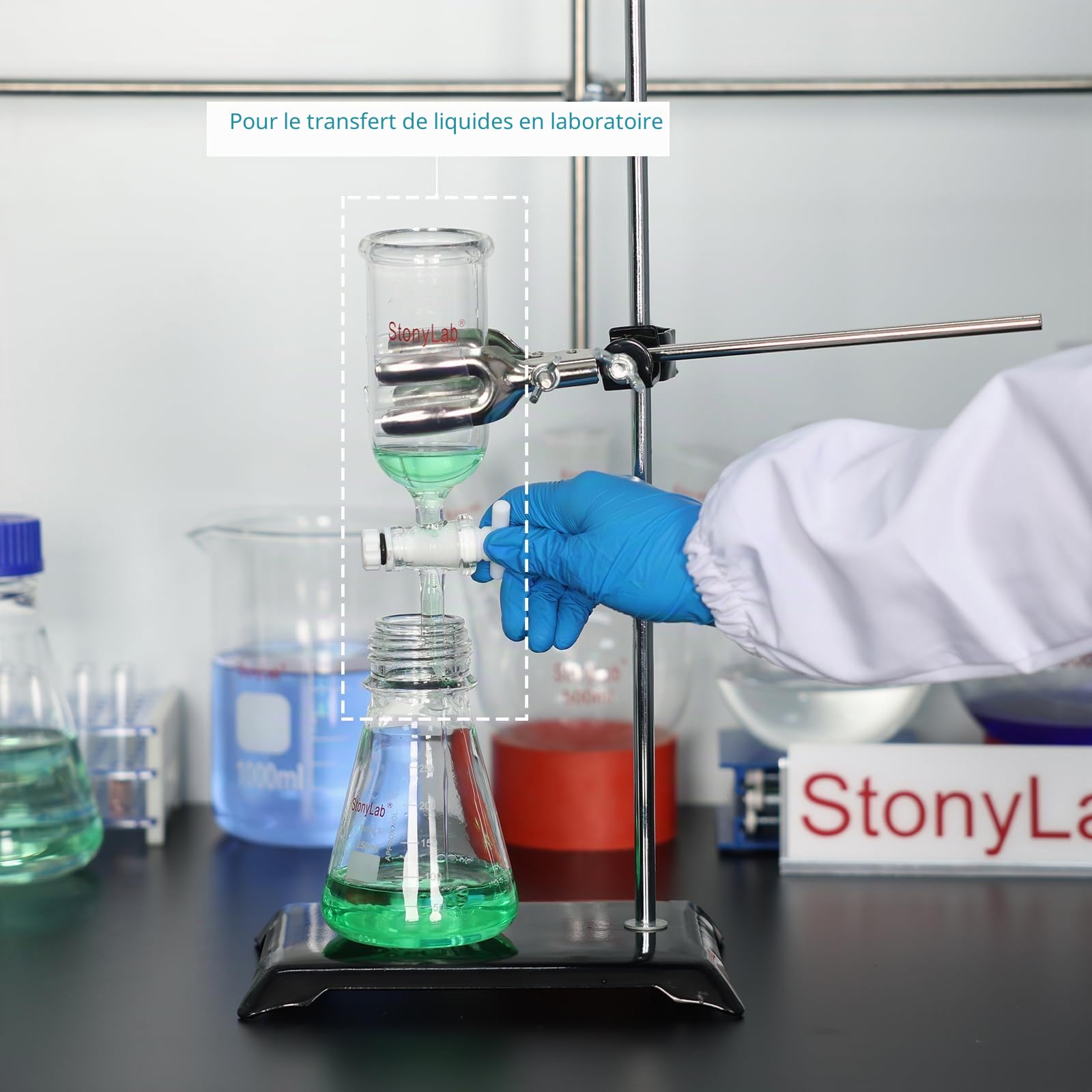 stonylab Entonnoir de Décantation, Entonnoir de Burette en Verre de Borosilicate avec Robinet en PTFE pour Usage en Laboratoire et à la Maison, 100 ml