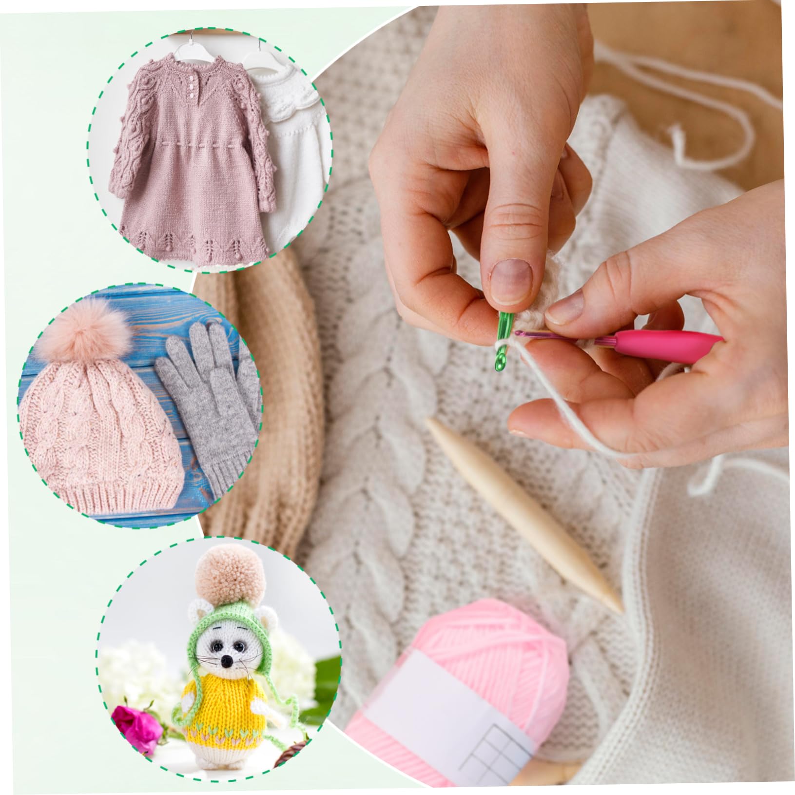 Kit de Crochet para Principiantes Adultos, 1 Juego de Herramientas | Bolsa de Transporte, Hilo y Accesorios de Plástico, Medición Incluida, para Manualidades Portátiles