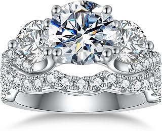 LOIPURIJEWELRY 5CTTW 3-Stone Moissanite Bridal Ring Set Women D VVS1 Round Cut White Gold Eternity Band Sizes 5-10 Certificate