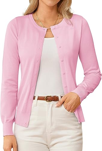 GRACE KARIN Womens Long Sleeve Knit Cardigan Sweaters Casual Dressy Open Front Button Down Cardigans Spring Outfits