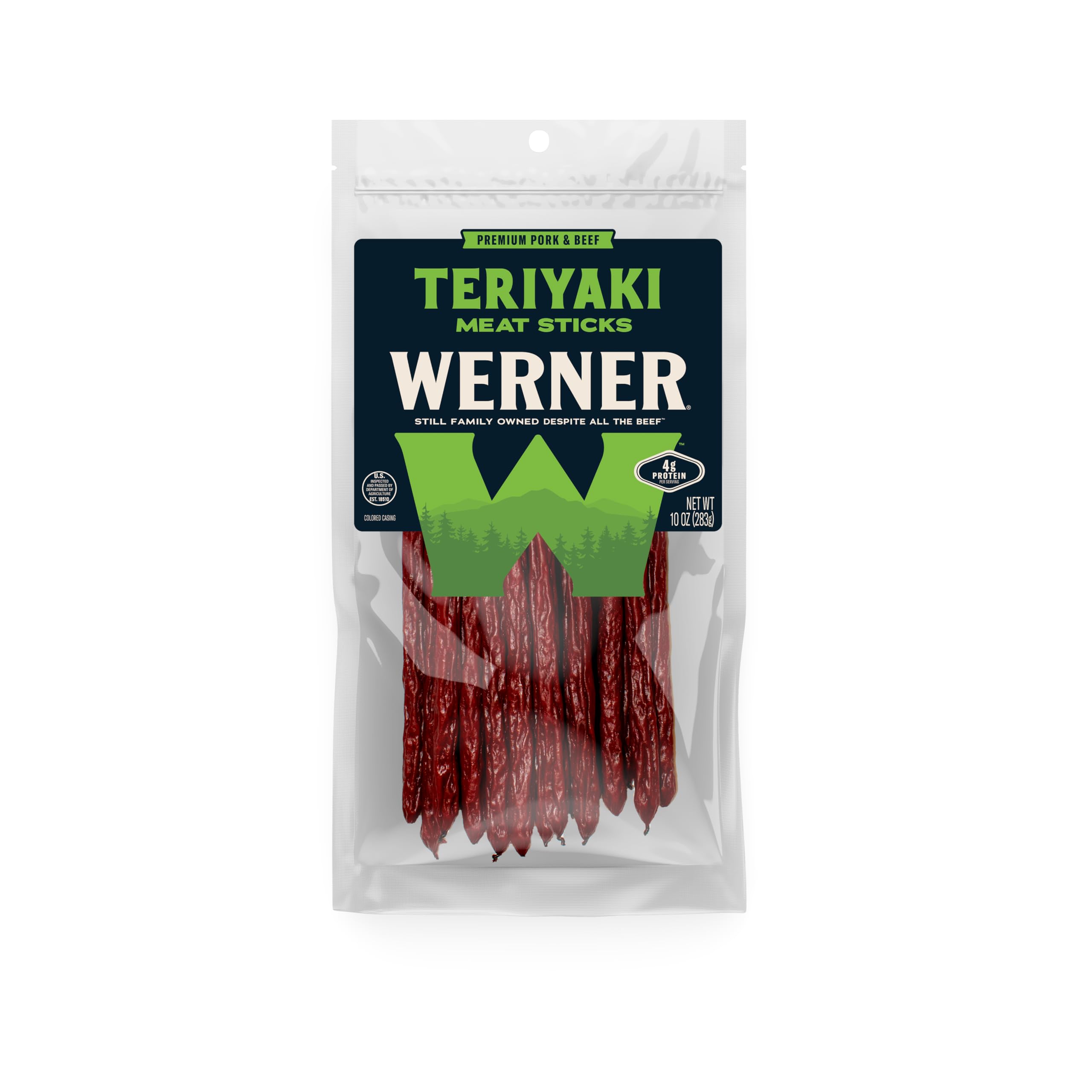 Werner Teriyaki Meat Sticks - 14 Count Bulk Meat Sticks, 10 Ounce Resealable Bag