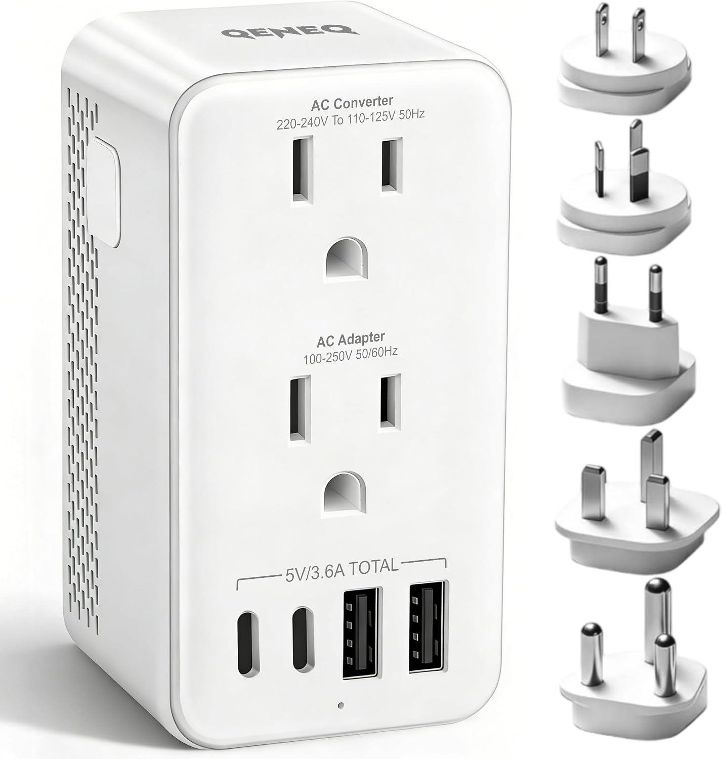 Travel Adapter Voltage Converter US to Europe Power Adapter Step Down Transformer 220V to 110V with 2 USB A 2 USB C & UK/AU/US/EU/﻿South Africa for Hair Dryer (Black)