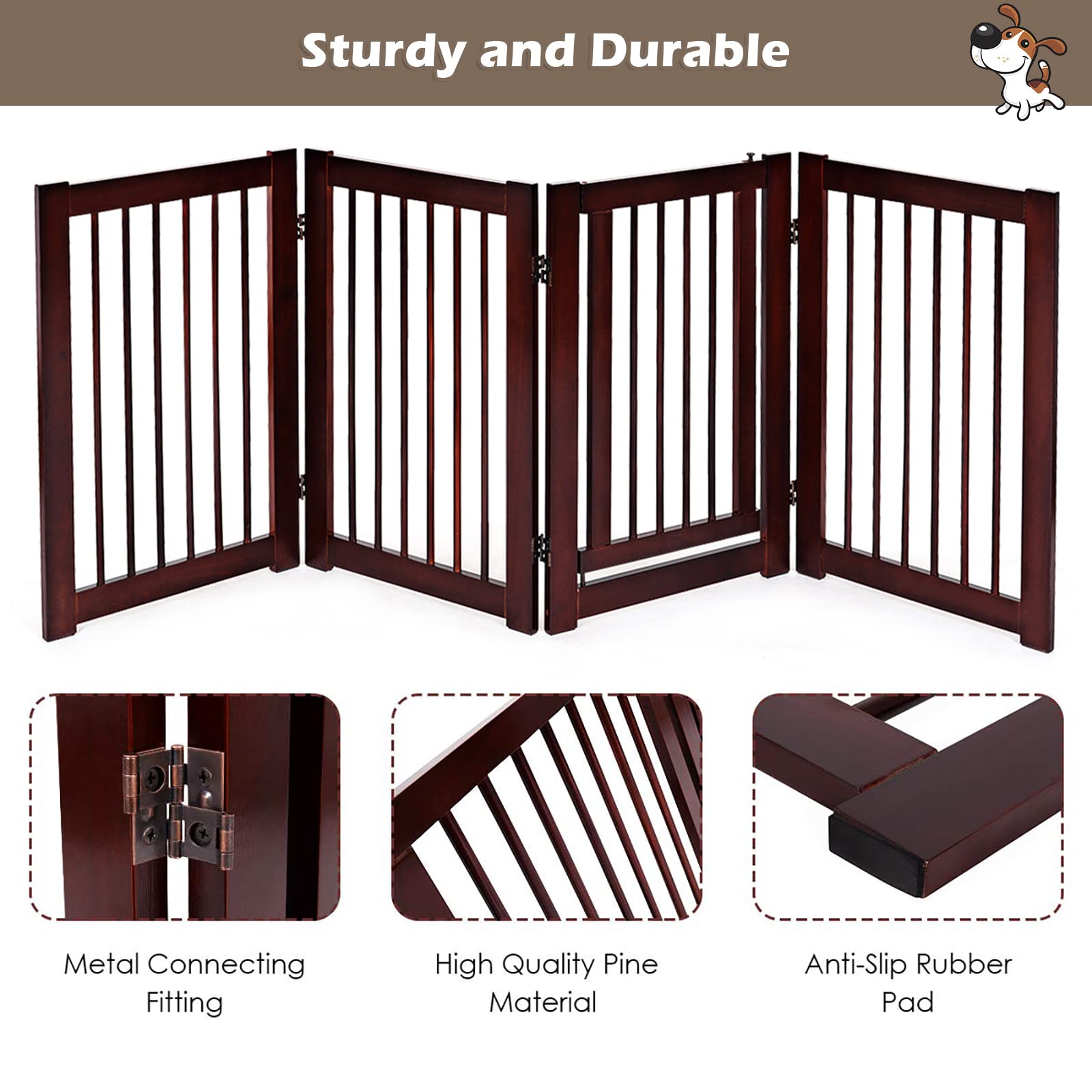 HAPPAWS Extra Wide Walk Through Pet Gate with Door, 4 Panel 30 inch