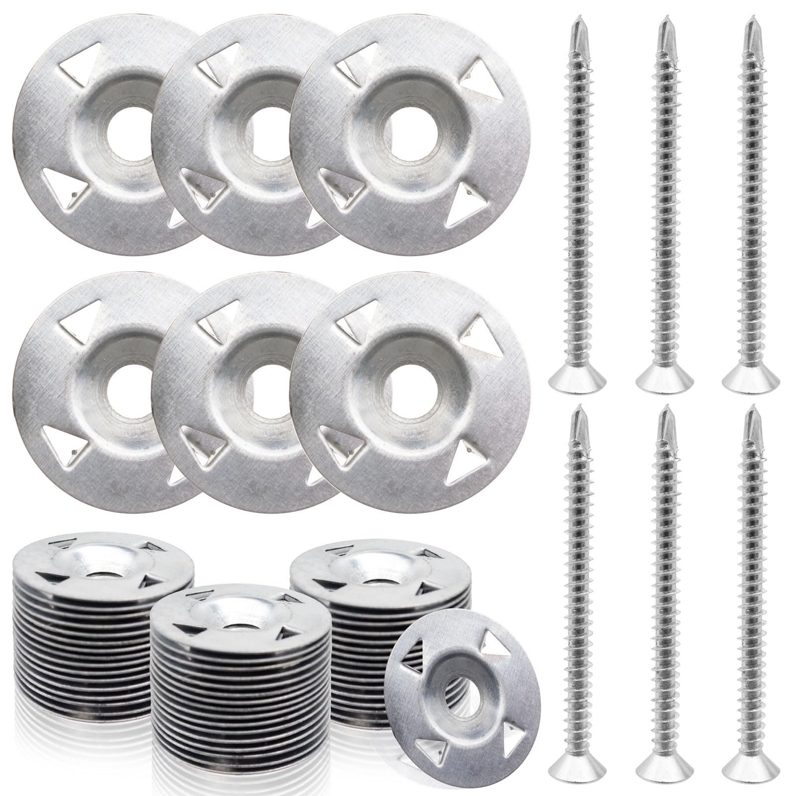 200 Pcs Foam Board Fasteners Kit Washers for Insulation Foam Board Panels 100Pcs 1-1/8 Inch Galvanized Steel Washer and 100Pcs Screws for Fixing Fastening and Supporting Hardware Set for Foam Board