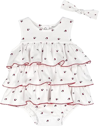 Tommy Hilfiger Baby Girl's 2-Piece Bubble Sunsuit with Headband, White Heart Flag, 6-9 Months