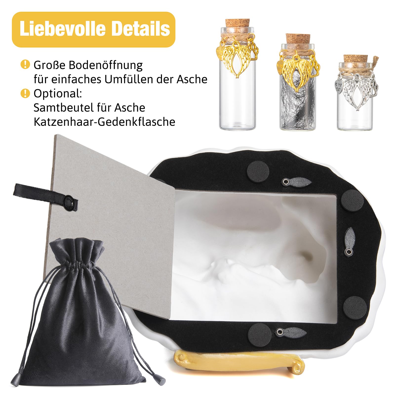 Personalisierte Urne Katze, Tierurnen für Katze mit Gravur des Namens, Datums und Zitats Ihres Haustiers, Katzenurnen aus Harz