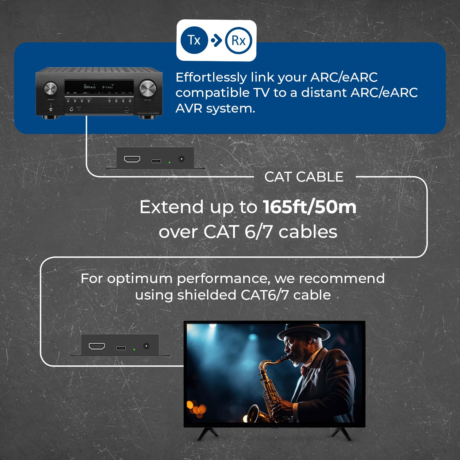 OREI eARC & SPDIF Audio solo HDMI Extender Balun su singolo CAT5e/6/7 ARC Audio Return Canali attraverso HDMI fino a 165 Ft - PoC, CEC Contol