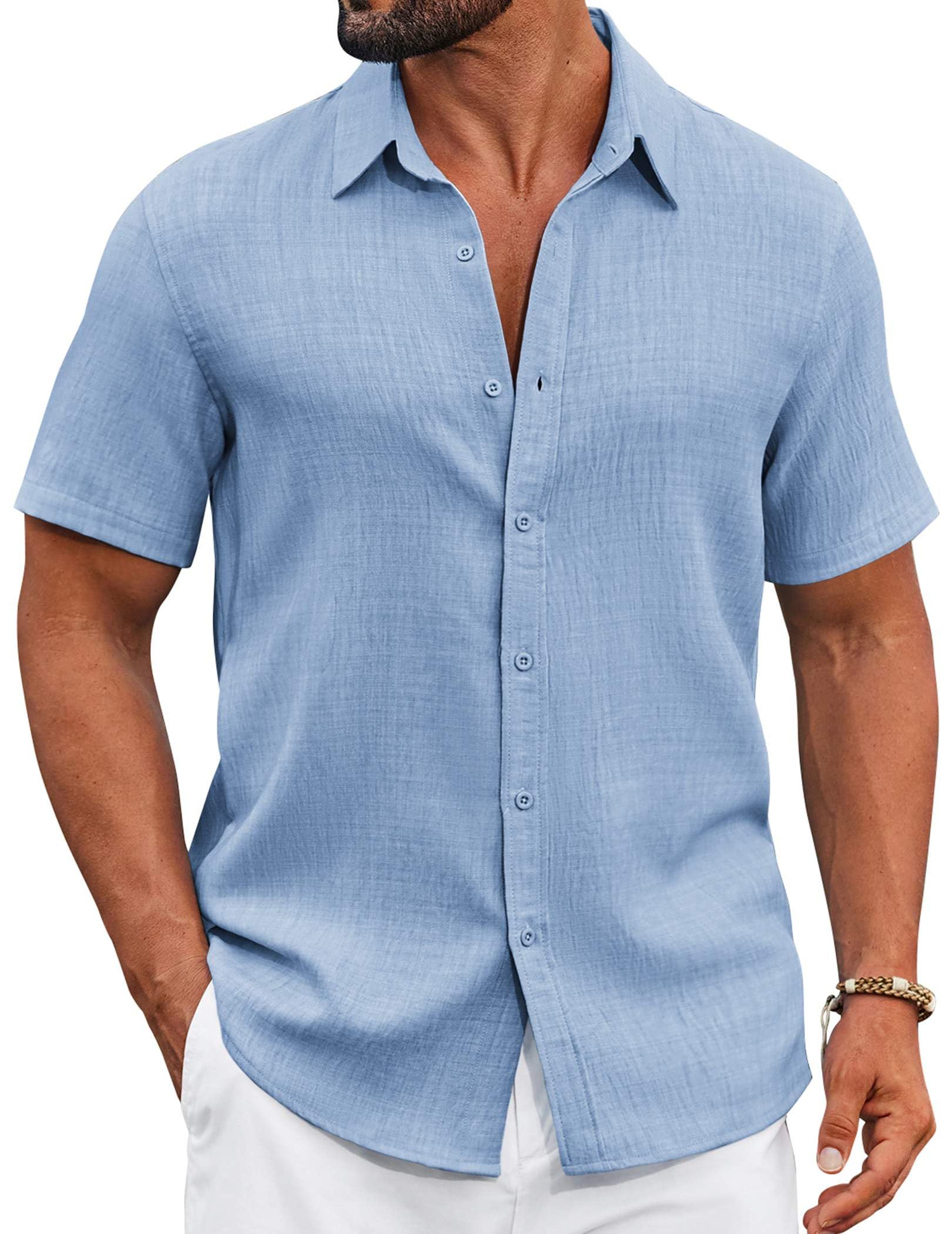 COOFANDY Men's Casual Button Down Shirts Short Sleeve Textured Summer Beach Shirt
