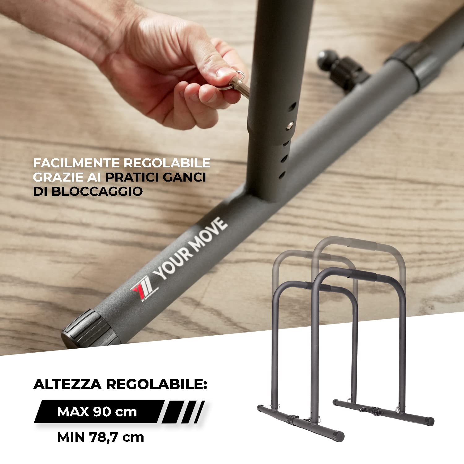 Parallele Per Dip Station Regolabili YM - Allenamento Calisthenics, CrossFit, Peso Max 180kg