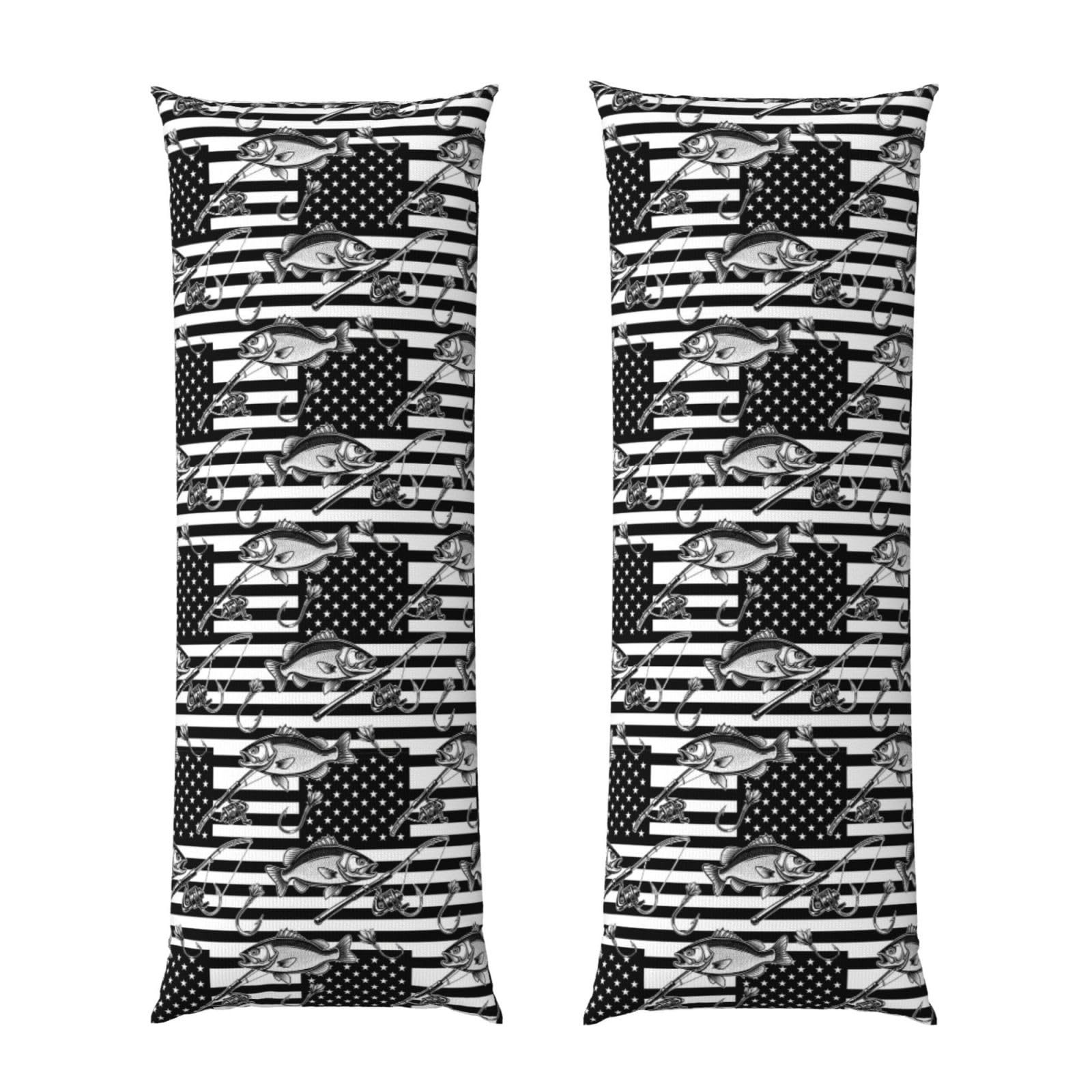 Long Pillow Cover 20x54, Black and White American Bass Fishing Flag, Cozy Microfiber Pillowcase with Zipper, Soft Breathable Protector for Bed Sofa Couch Decoration