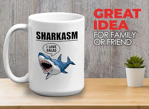 Miniatura 2 de Bubble Hugs Taza de café sarcástica de 15 onzas, color blanco  Sharkasm I Love Salad  Amantes de tiburones bromas bromas sarcasmo divertido