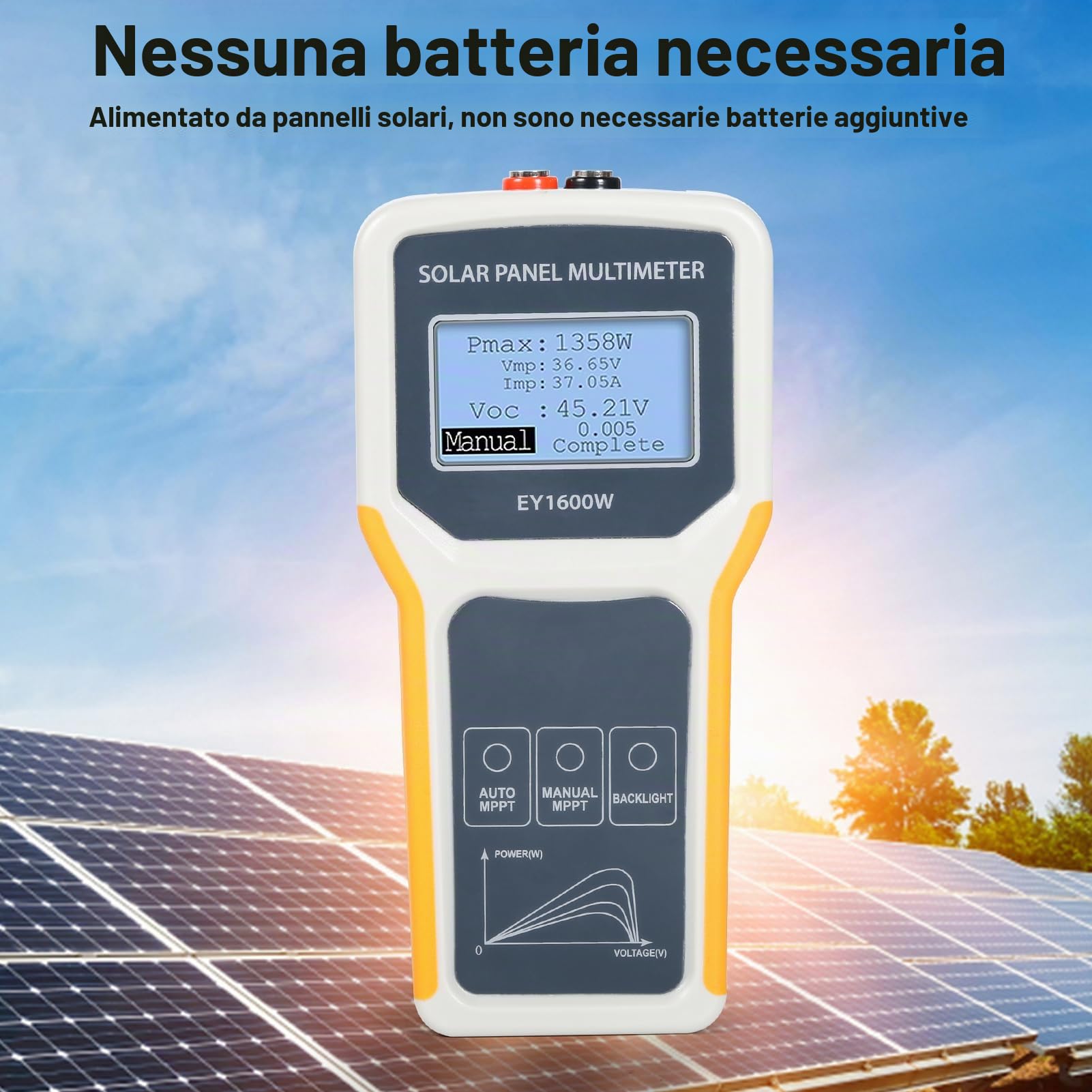 BuyWeek 1600 W Pannello solare MPPT Tester, multimetro digitale a pannello fotovoltaico con display LCD da sfondo, non richiede alimentazione Tester di tensione di circuito per pannello solare PV